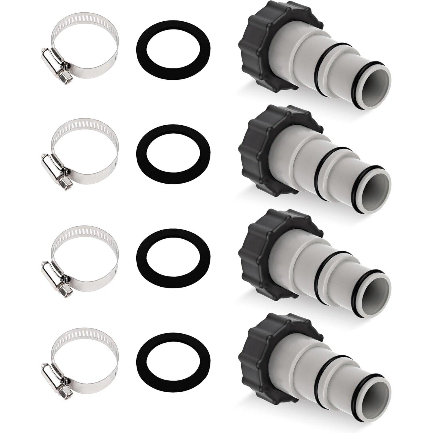 BlueStars Hose Adapter w/Collar Replacement Part - Compatible with Intex Fit for Threaded Connection Pumps, Converts 1.5 & 1.25-inch Hoses (4 Pack) image 0