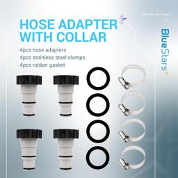 BlueStars Hose Adapter w/Collar Replacement Part - Compatible with Intex Fit for Threaded Connection Pumps, Converts 1.5 & 1.25-inch Hoses (4 Pack) thumbnail 1