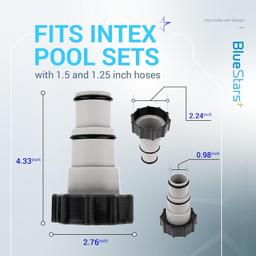 BlueStars Hose Adapter w/Collar Replacement Part - Compatible with Intex Fit for Threaded Connection Pumps, Converts 1.5 & 1.25-inch Hoses (4 Pack) thumbnail 3