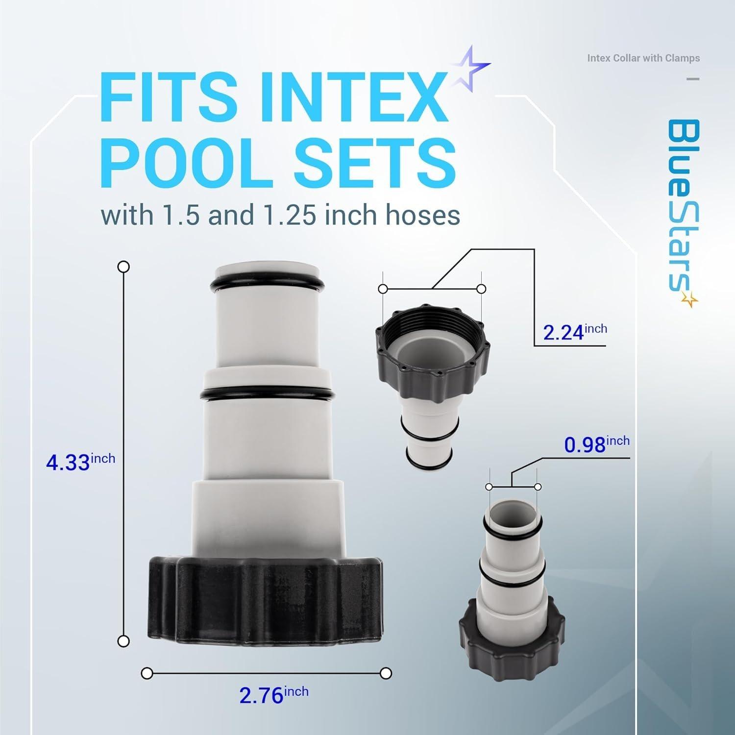 BlueStars Hose Adapter w/Collar Replacement Part - Compatible with Intex Fit for Threaded Connection Pumps, Converts 1.5 & 1.25-inch Hoses (4 Pack) image 3