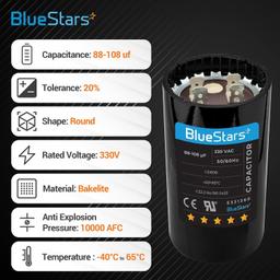 [Lifetime Warranty] 88-108 uF MFD 330 VAC Round Motor Start Capacitor 50/60 Hz - Fits Single-Phase Motors, Gear Motors - Pack of 2 thumbnail 6