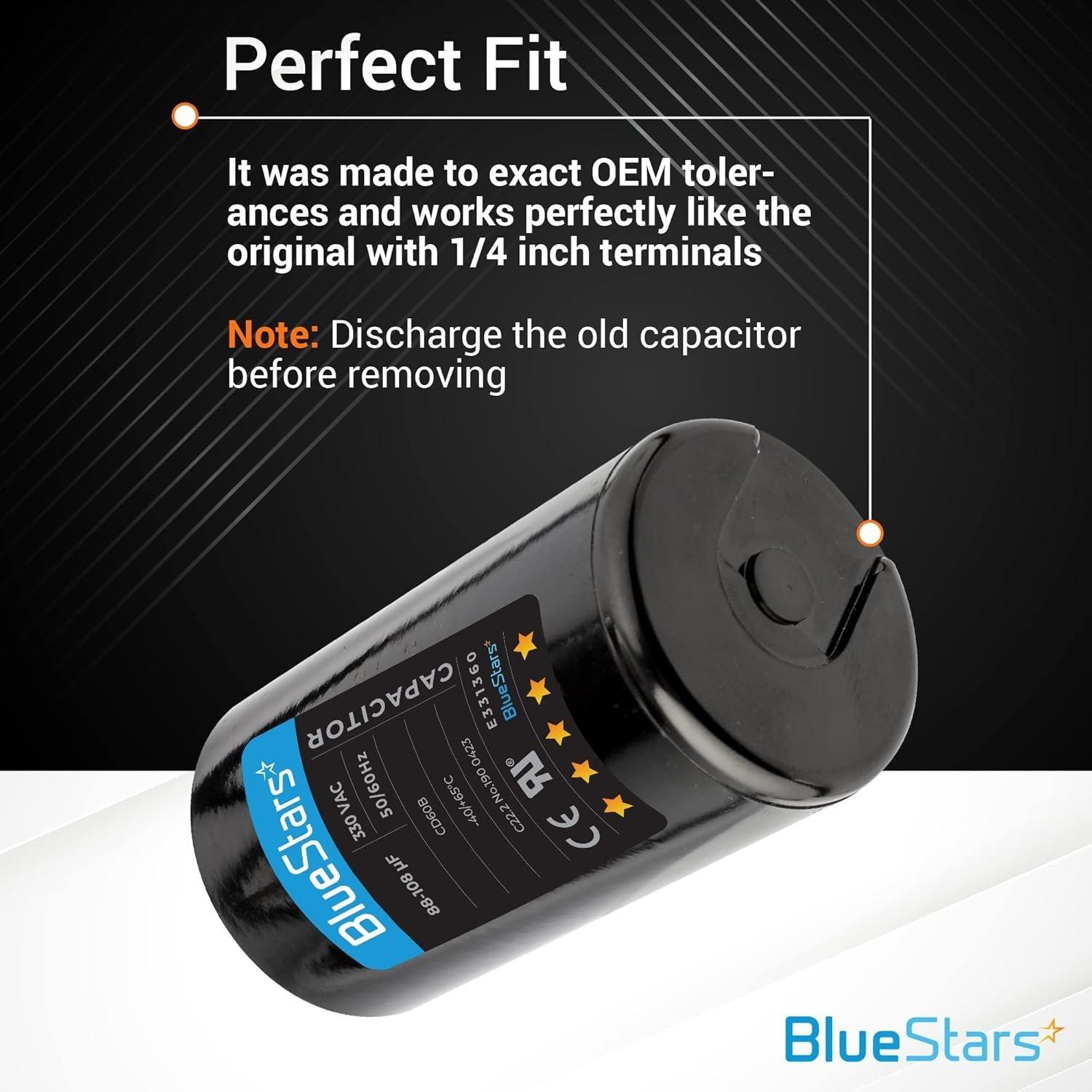 [Lifetime Warranty] 88-108 uF MFD 330 VAC Round Motor Start Capacitor 50/60 Hz - Fits Single-Phase Motors, Gear Motors - Pack of 2 image 1