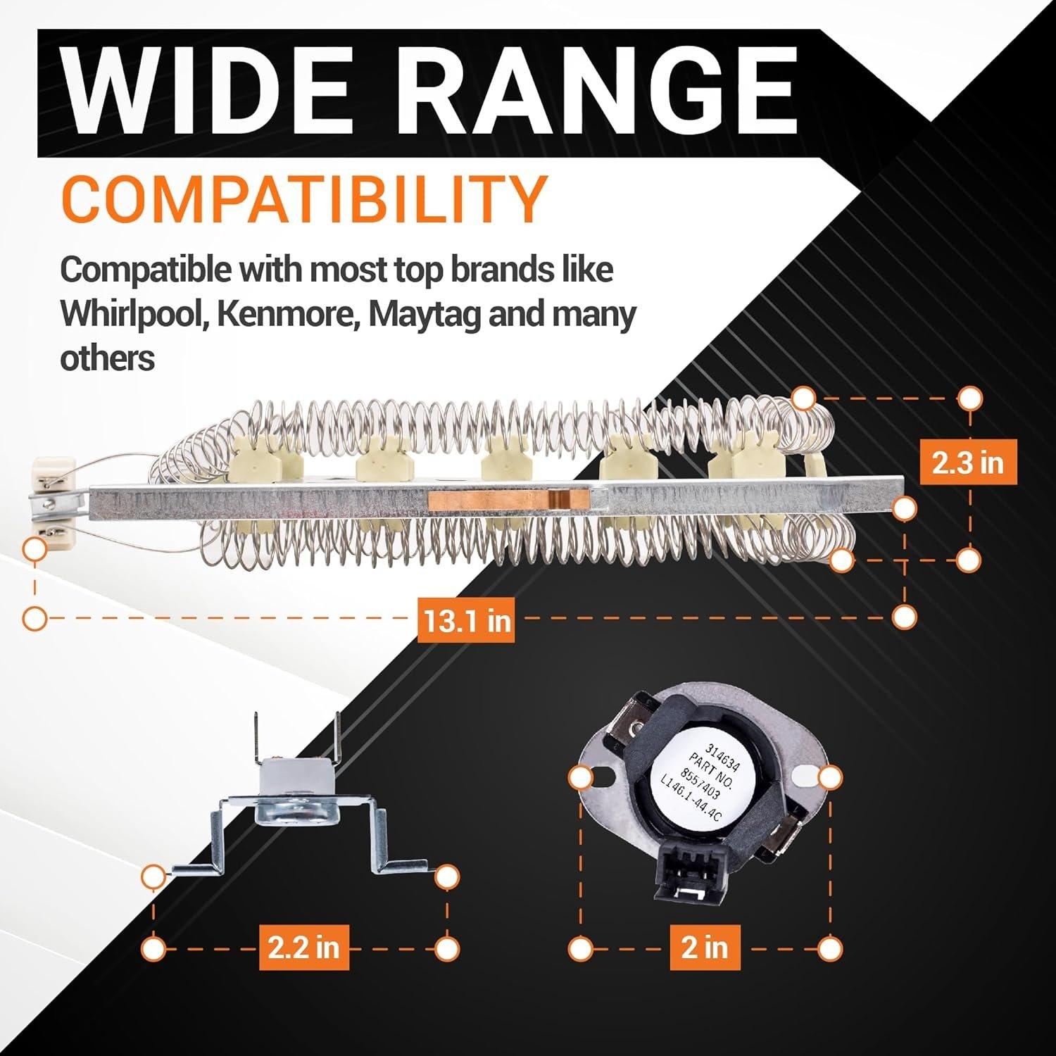 [Lifetime Warranty] 3387747 Dryer Heating Element 280148 Thermal Cut-Off (8557403 High Limit Thermostat & 8318314 Thermal Fuse) For Whirlpool Kenmore Maytag GEW9250PW1 GEW9250PW0 WED5100HW1 WED8300SW2 GEW9200LW1 image 1