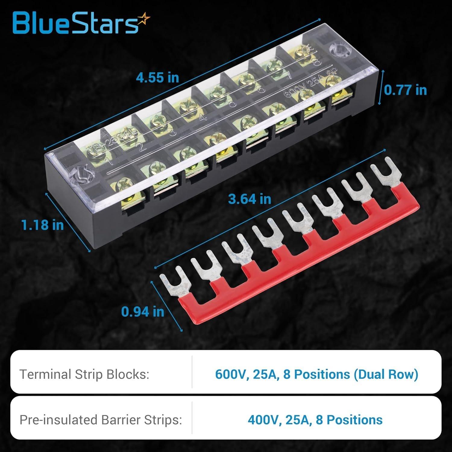 [Lifetime Warranty] 8 Positions Terminal Strip Blocks 600V 25A and 400V 25A 8 Positions Pre-Insulated Terminals Barrier Strip image 1