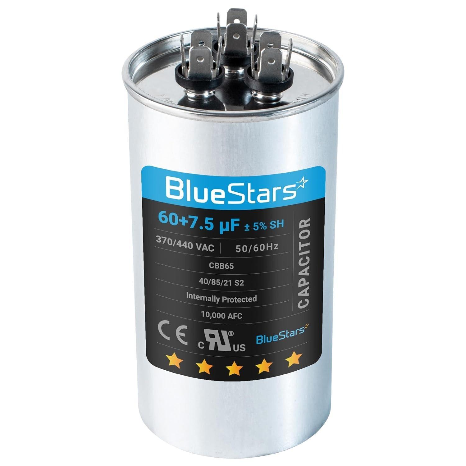 [Lifetime Warranty] 60+7.5 uF MFD Â±5% 370/440 VAC CBB65B Dual Run Round Capacitor - Fits AC Motor Run, Condenser, Heat Pump image 0