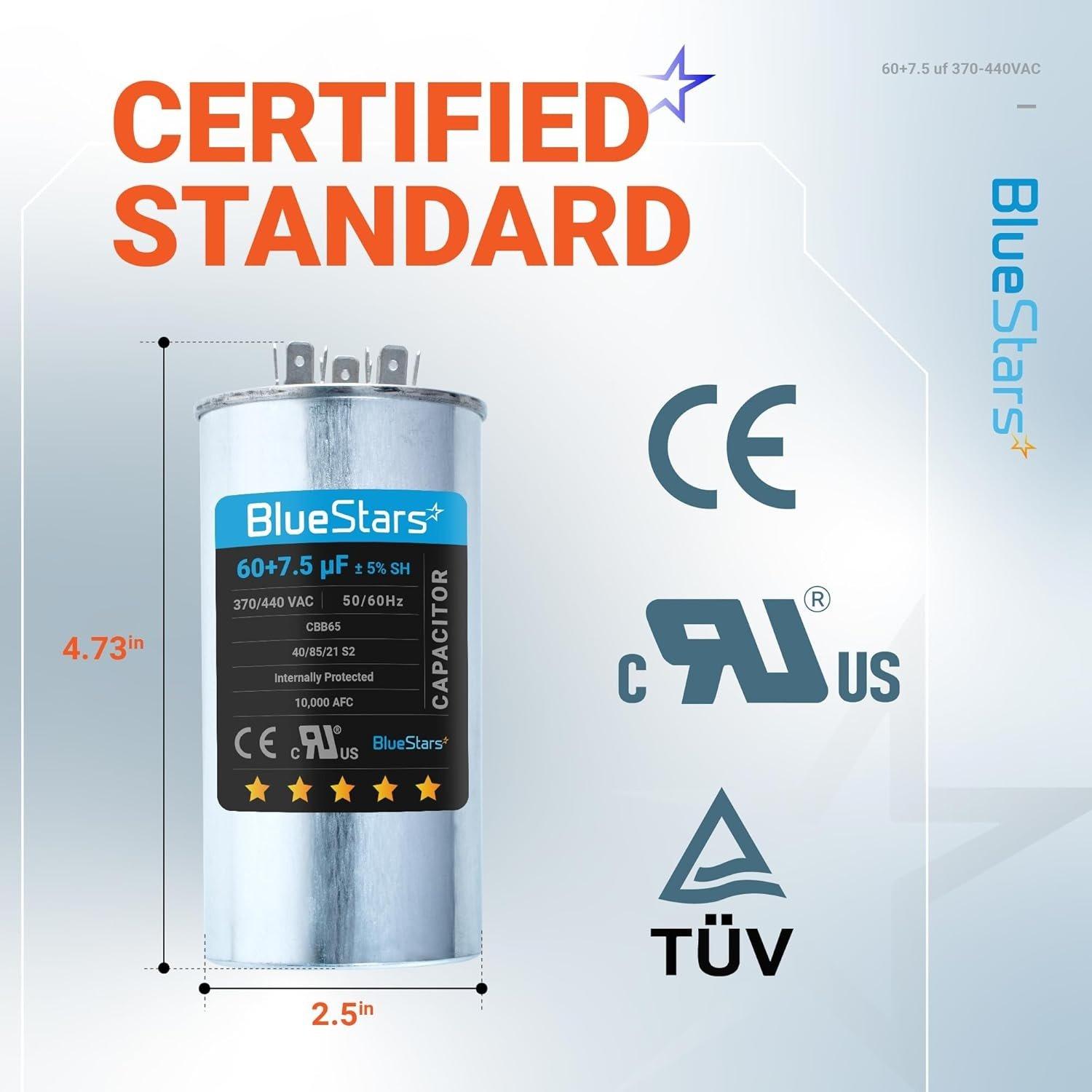 [Lifetime Warranty] 60+7.5 uF MFD Â±5% 370/440 VAC CBB65B Dual Run Round Capacitor - Fits AC Motor Run, Condenser, Heat Pump image 6
