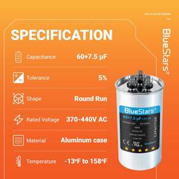 [Lifetime Warranty] 60+7.5 uF MFD Â±5% 370/440 VAC CBB65B Dual Run Round Capacitor - Fits AC Motor Run, Condenser, Heat Pump thumbnail 5