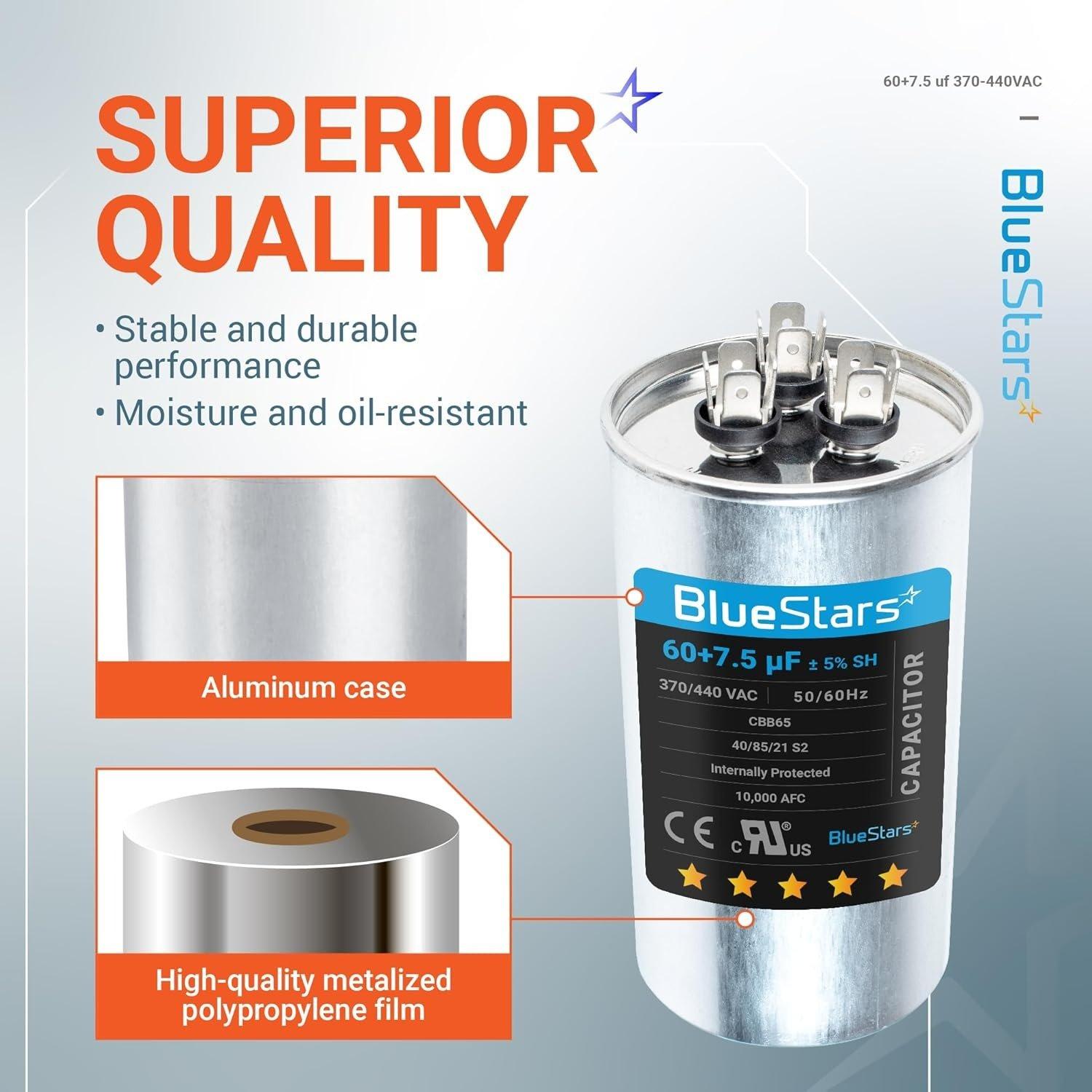 [Lifetime Warranty] 60+7.5 uF MFD Â±5% 370/440 VAC CBB65B Dual Run Round Capacitor - Fits AC Motor Run, Condenser, Heat Pump image 3