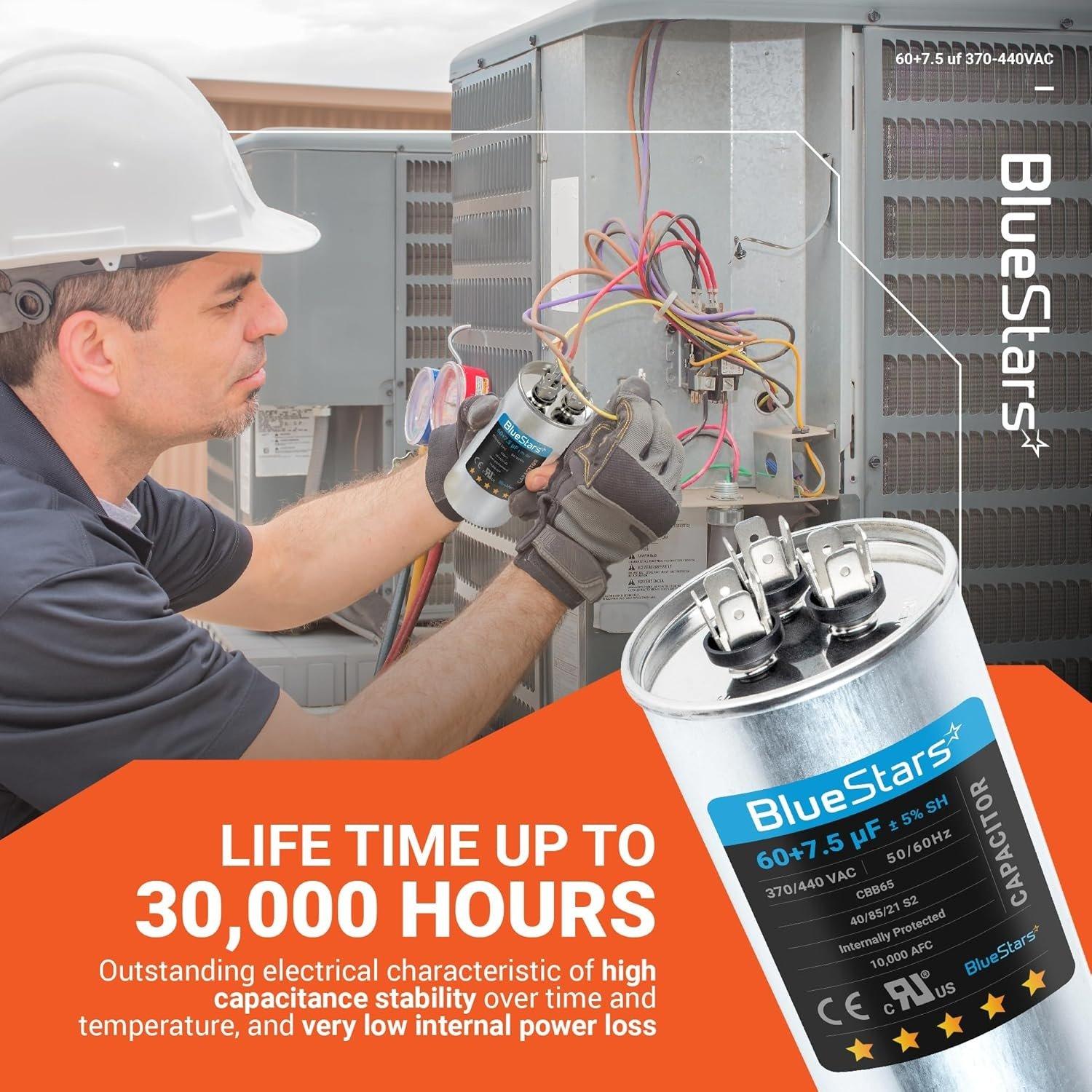 [Lifetime Warranty] 60+7.5 uF MFD Â±5% 370/440 VAC CBB65B Dual Run Round Capacitor - Fits AC Motor Run, Condenser, Heat Pump image 11