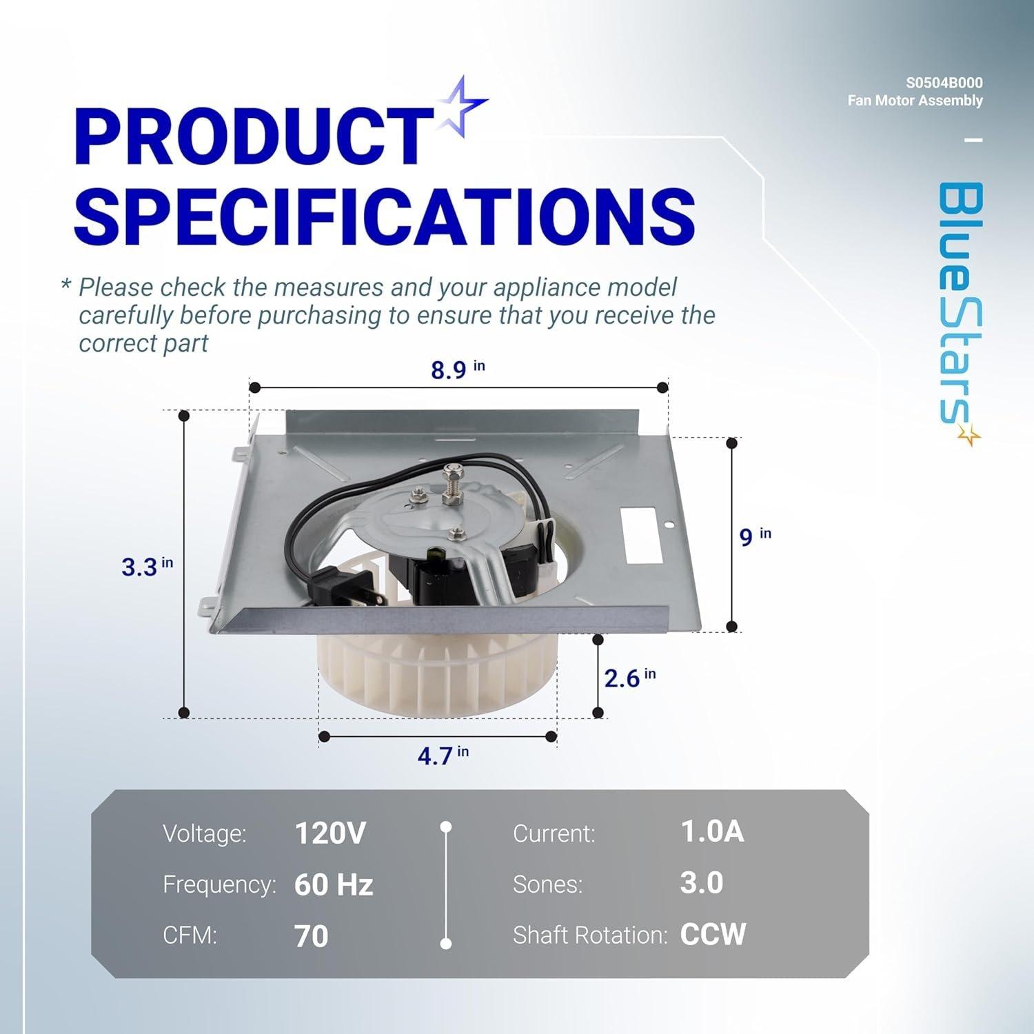 [Lifetime Warranty] Bathroom Exhaust Fan Motor Assembly S0504B000 image 2