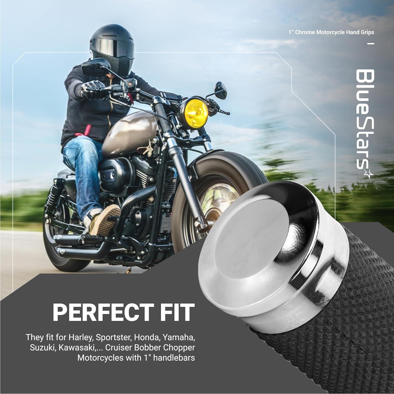 [Lifetime Warranty] Chrome Motorcycle Hand Grips 1" Handlebars Compatible image 1