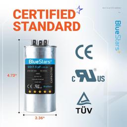 [Lifetime Warranty] 55+7.5 uF MFD ±5% 370/440 VAC CBB65B Dual Run Round Capacitor - Fits Condenser, Heat Pump - Replaces C35575R thumbnail 1
