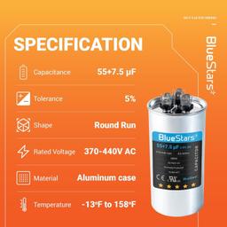 [Lifetime Warranty] 55+7.5 uF MFD ±5% 370/440 VAC CBB65B Dual Run Round Capacitor - Fits Condenser, Heat Pump - Replaces C35575R thumbnail 2