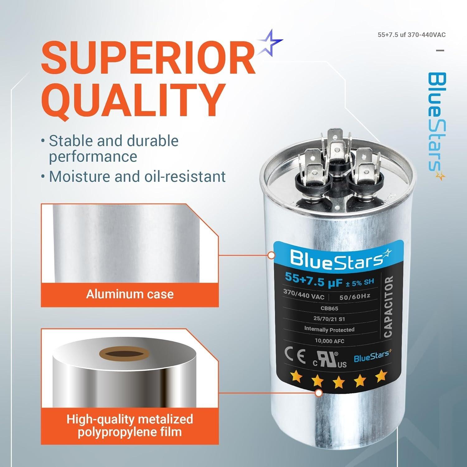 [Lifetime Warranty] 55+7.5 uF MFD ±5% 370/440 VAC CBB65B Dual Run Round Capacitor - Fits Condenser, Heat Pump - Replaces C35575R image 4