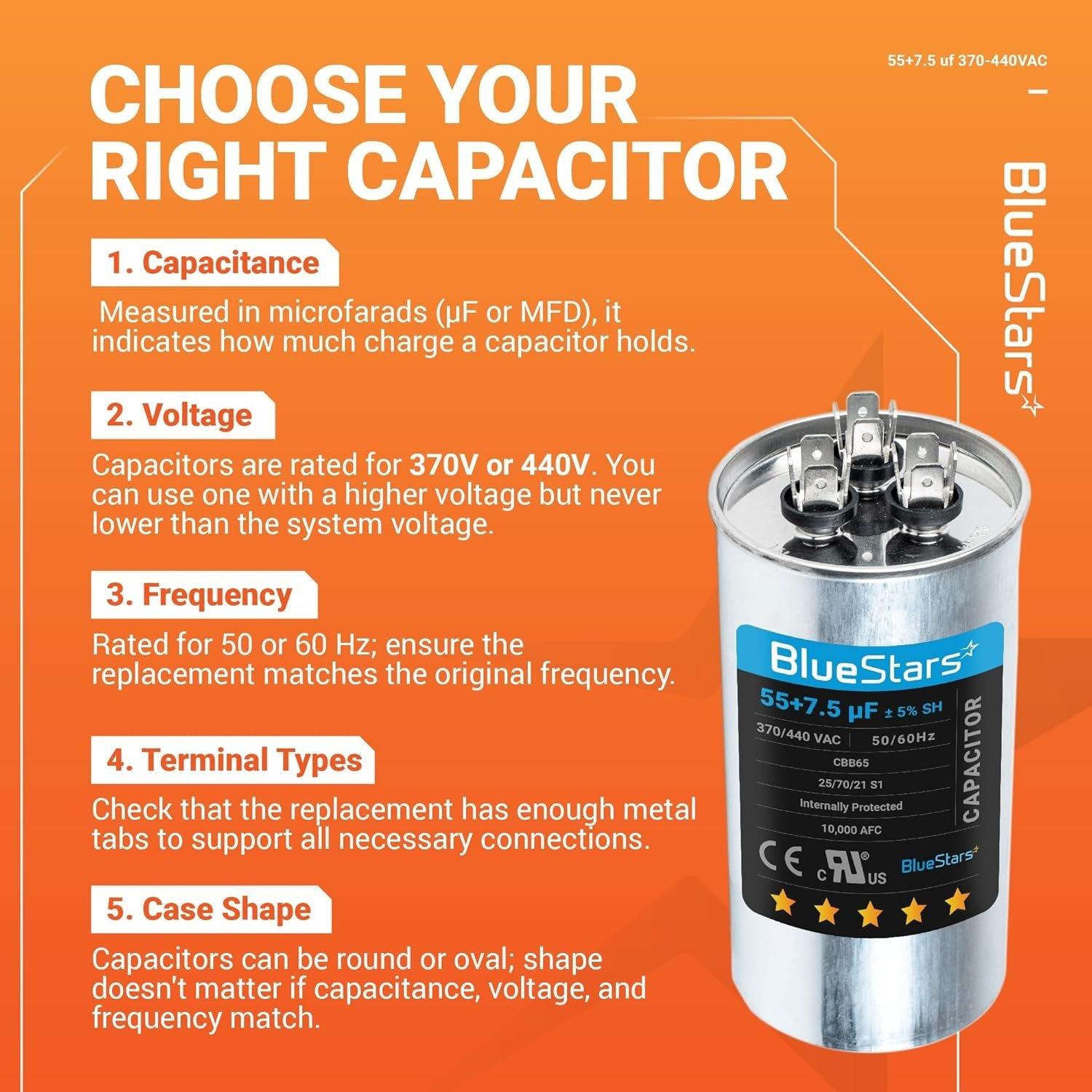 [Lifetime Warranty] 55+7.5 uF MFD ±5% 370/440 VAC CBB65B Dual Run Round Capacitor - Fits Condenser, Heat Pump - Replaces C35575R image 6