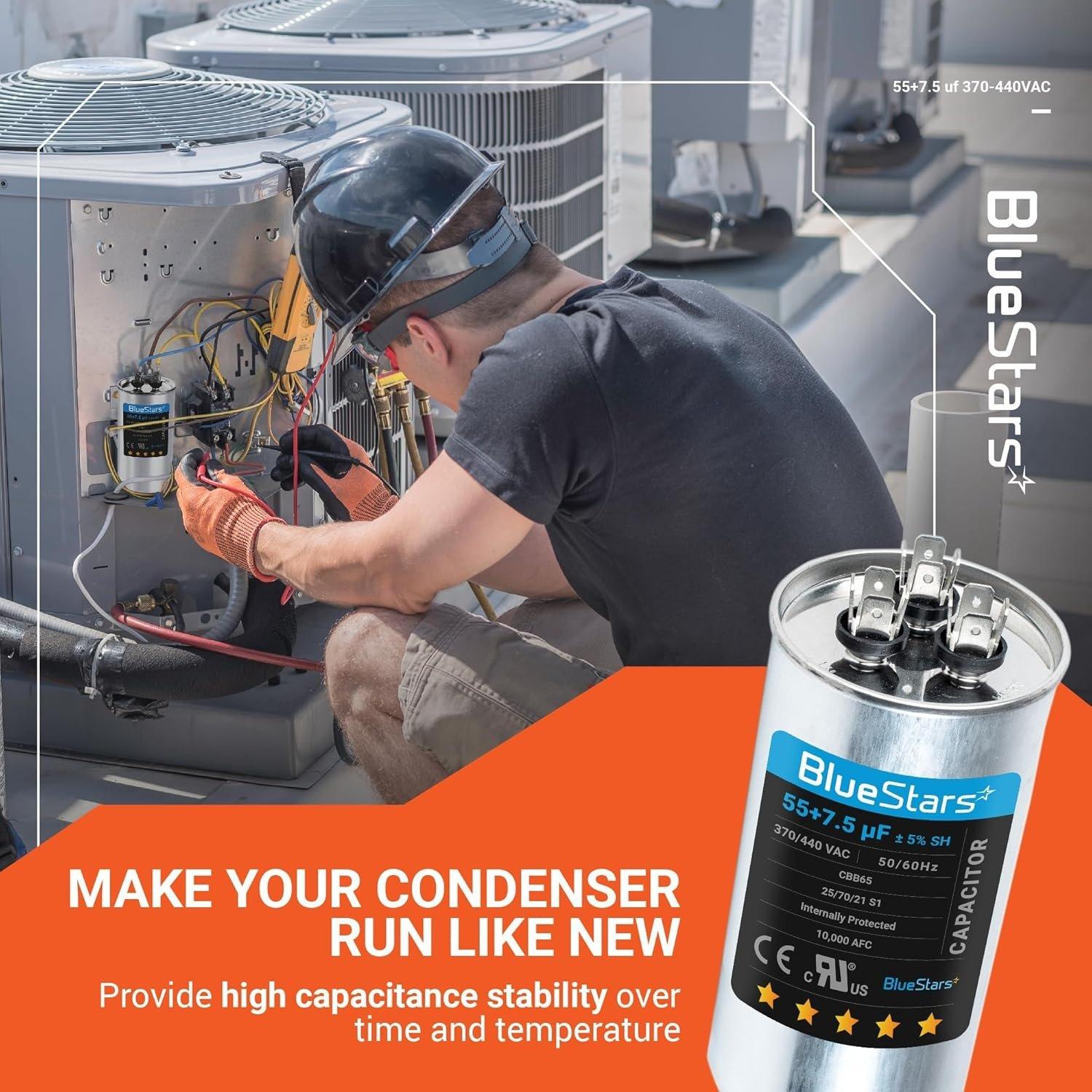 [Lifetime Warranty] 55+7.5 uF MFD ±5% 370/440 VAC CBB65B Dual Run Round Capacitor - Fits Condenser, Heat Pump - Replaces C35575R image 5