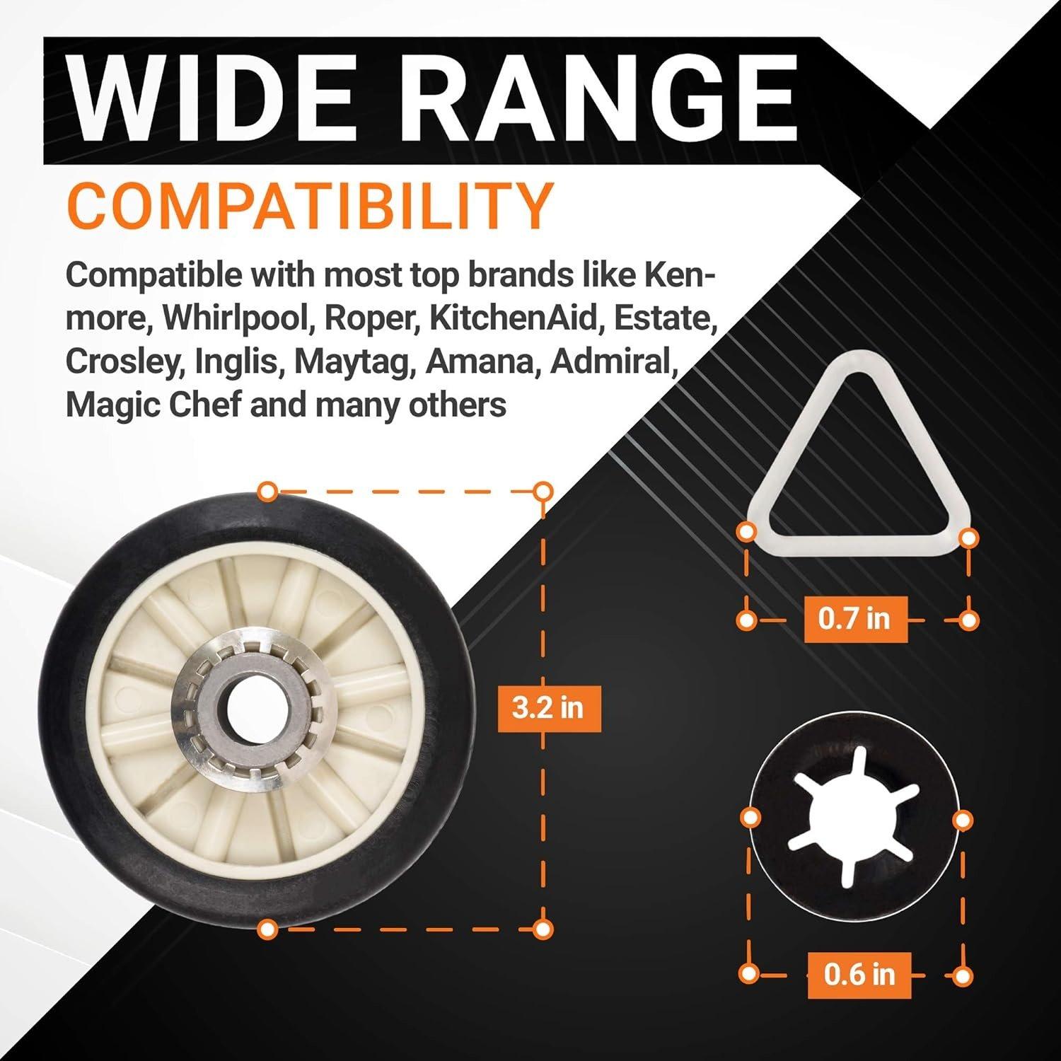 [Lifetime Warranty] 349241T Dryer Rear Drum Support Roller Kit - Compatible with Kenmore Whirlpool Estate Roper Dryers - Replaces PS347627 AP3098345 337089 3389901 3397588 WED4815EW1 NED4655EW1 - Pack of 4 image 6