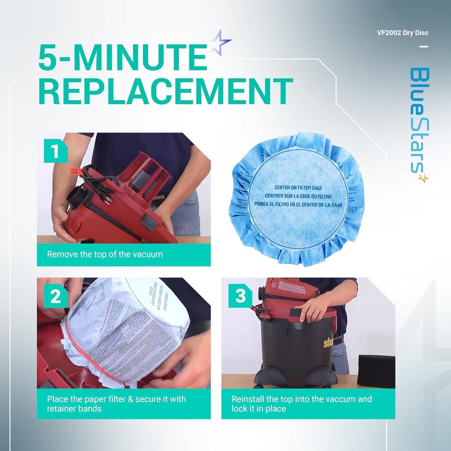 [Lifetime Warranty] VF2002 90107 Wet Dry Disc Vacuum Filters for 5 Gallon and Larger ShopVac Wet Dry Vacuum Cleaners above MACS-200D SS11-450 Vacmaster - Pack of 10 image 1