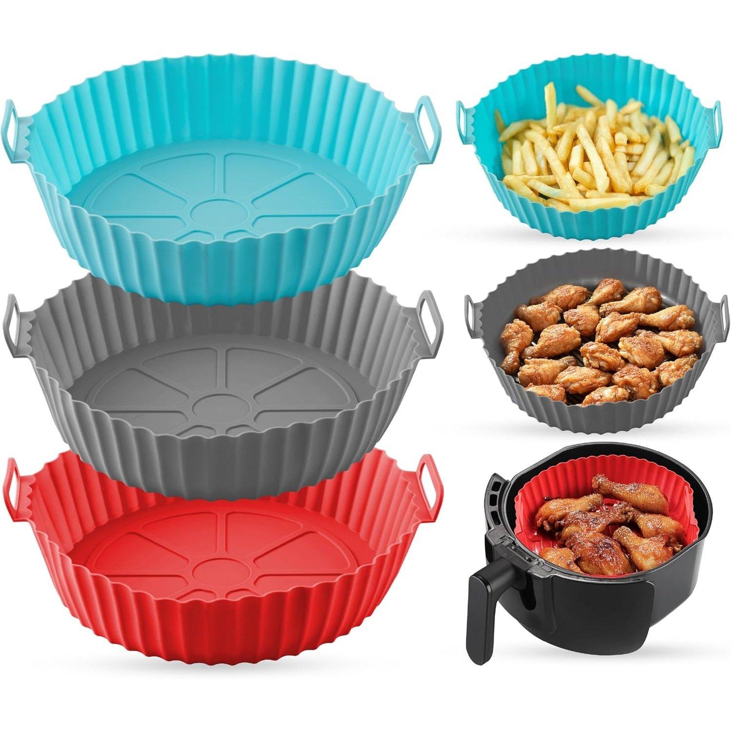 [Lifetime Warranty] 8-Inch Air Fryer Silicone Liners for 3 to 5 QT Air Fryer - Reusable Silicone Pot Bowl, Baking Tray Basket, Cooking Oven Accessories - Pack of 3 image 0