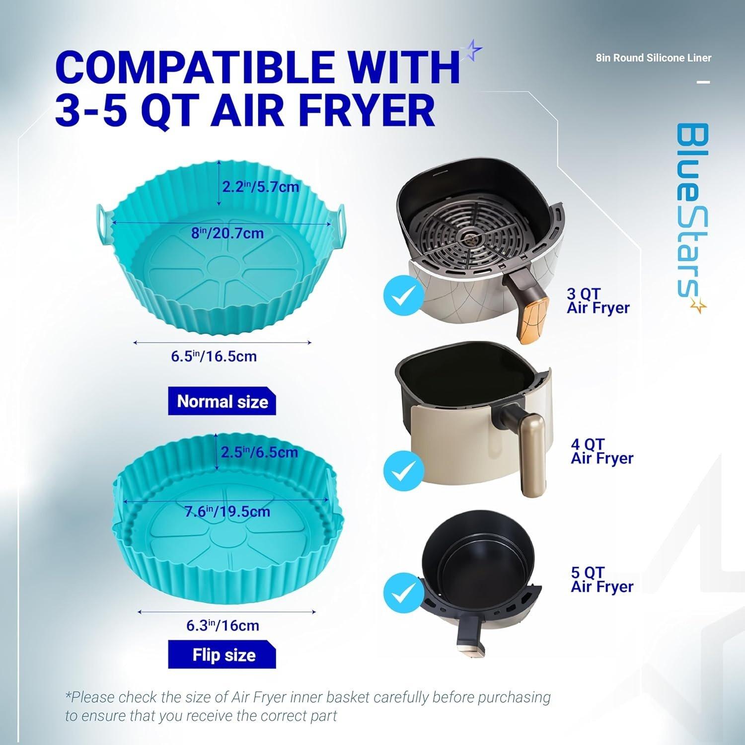 [Lifetime Warranty] 8-Inch Air Fryer Silicone Liners for 3 to 5 QT Air Fryer - Reusable Silicone Pot Bowl, Baking Tray Basket, Cooking Oven Accessories - Pack of 3 image 5