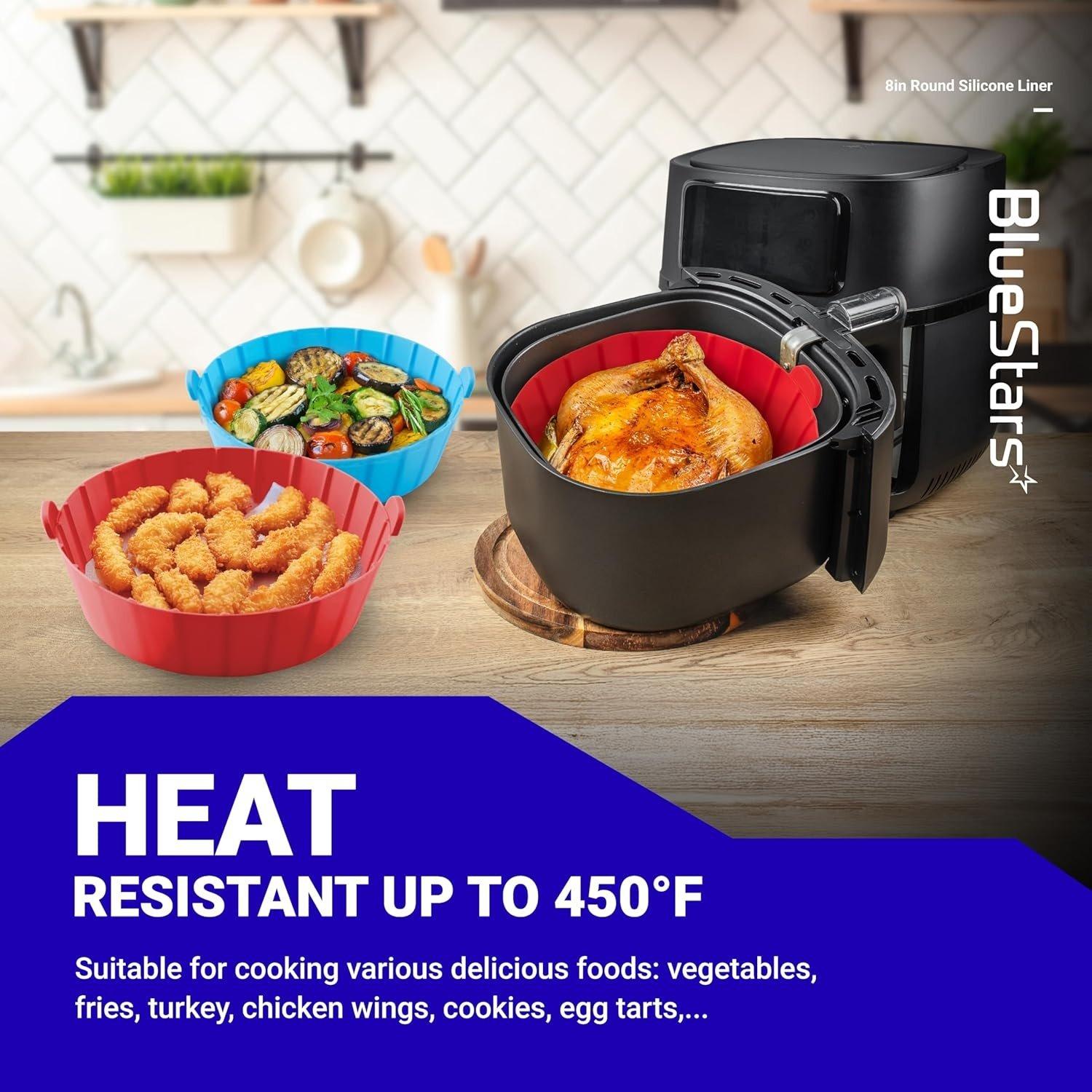 [Lifetime Warranty] 8-Inch Air Fryer Silicone Liners for 3 to 5 QT Air Fryer - Reusable Silicone Pot Bowl, Baking Tray Basket, Cooking Oven Accessories - Pack of 3 image 3