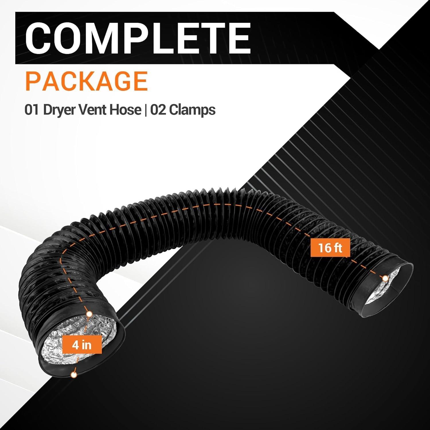 4-inch Diameter 16ft Length Hose Dryer Vent Included 2 Clamps for HVAC Ventilation image 4