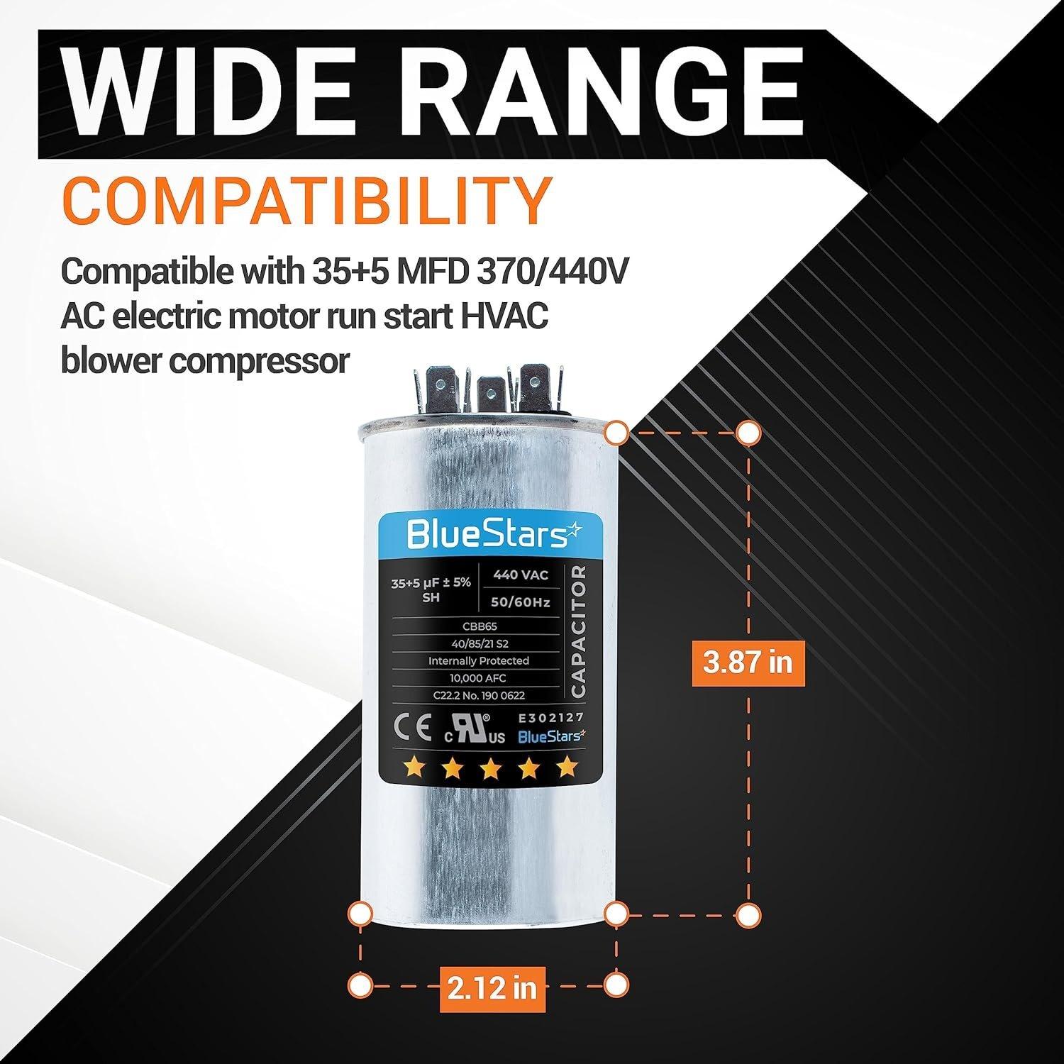 [Lifetime Warranty] 35+5 uF MFD 370/440 VAC Dual Run Round Capacitor - Fits AC Unit Fan Motor, Heat Pump - Replaces 97F9834 - Pack of 2 image 2