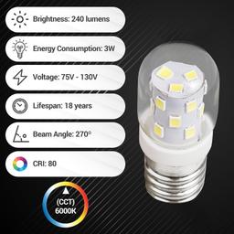 [Lifetime Warranty] 8206232A 3W E17 Base Microwave LED Bulb Dimmable, 6000K Cold Daylight, 40W Incandescent Equivalent, 110V-130V 240 lumens thumbnail 4