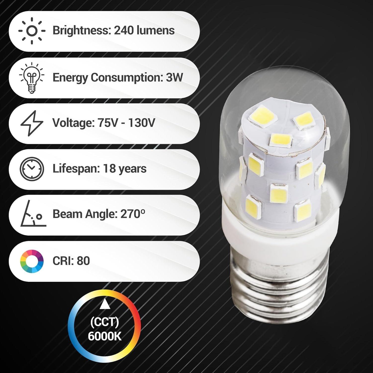 [Lifetime Warranty] 8206232A 3W E17 Base Microwave LED Bulb Dimmable, 6000K Cold Daylight, 40W Incandescent Equivalent, 110V-130V 240 lumens image 4