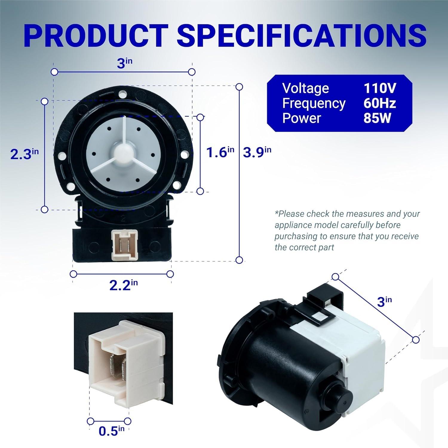 [Lifetime Warranty] DC31-00054A Washer Drain Pump Motor Assembly - Compatible with Samsung Maytag Kenmore Washing Machines - Replaces AP4202690 DC31-00016A 1534541 PS4204638 62902090 image 8