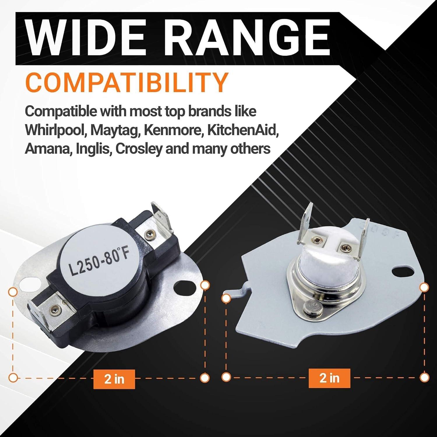 [Lifetime Warranty] 279816 Dryer Thermal Cut-off Kit - Compatible with Whirlpool Kenmore Maytag Amana Dryers - Replaces 3399848 AP3094244 PS334299 3977393 WED6200SW1 NED4600YQ0 NED4600YQ1 NED4655EW1 image 1