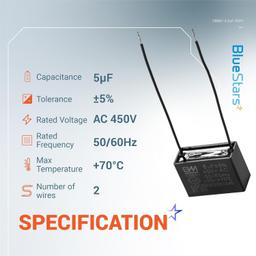[Lifetime Warranty] CBB61 5 uF 2-Wire 250V 450V AC Ceiling Fan Capacitor thumbnail 1