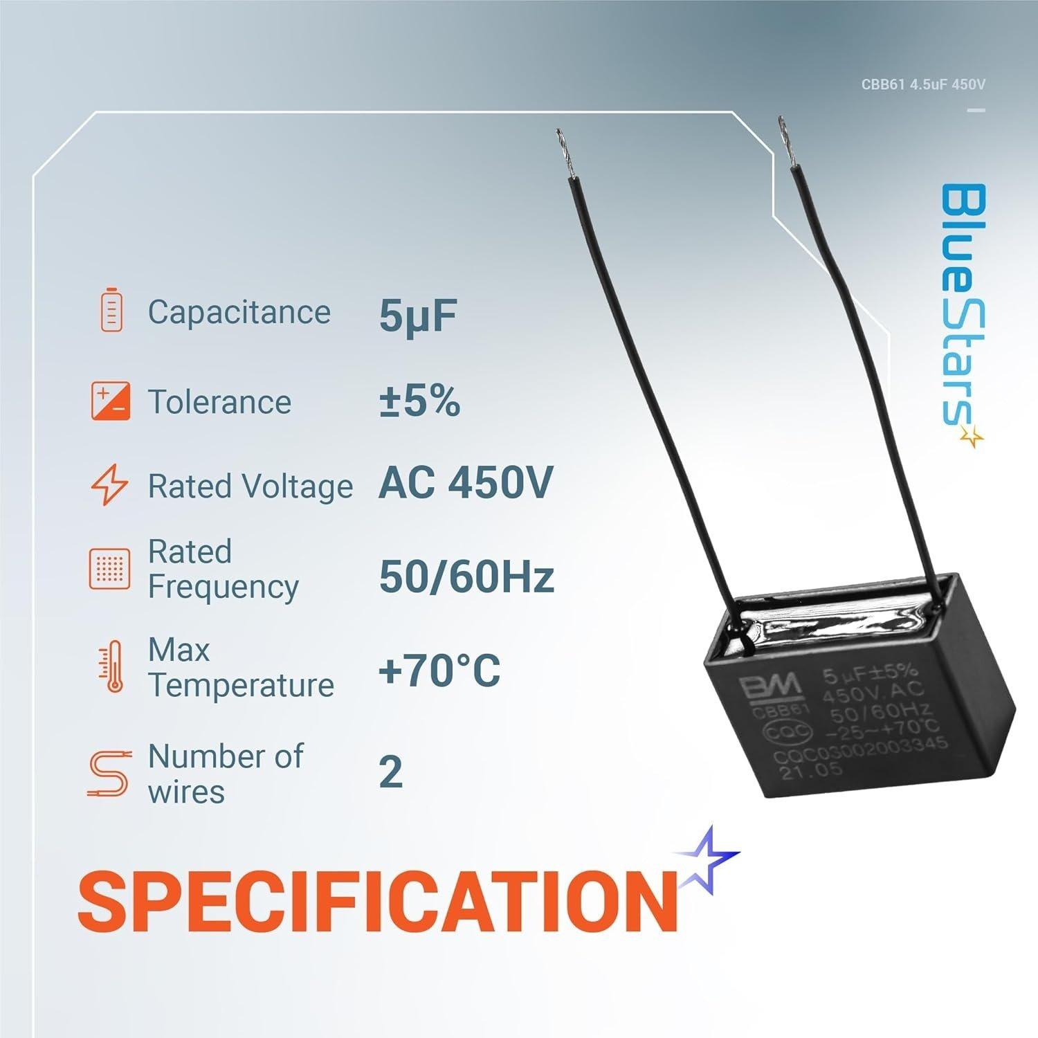 [Lifetime Warranty] CBB61 5 uF 2-Wire 250V 450V AC Ceiling Fan Capacitor image 1