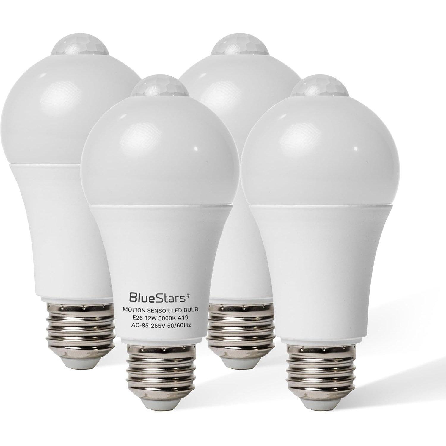 [Lifetime Warranty] Motion Sensor Light Bulbs 12W (100W Equivalent), E26 Dusk to Dawn Motion Detector Security LED Bulb 5000K Daylight - Pack of 4 image 0
