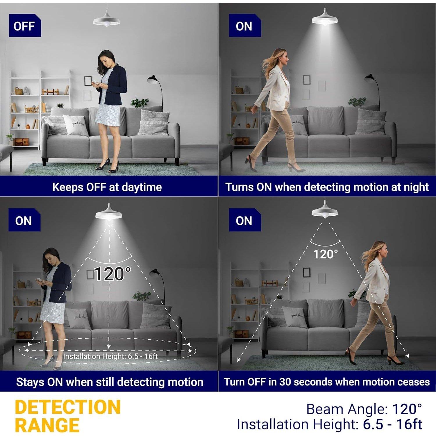 [Lifetime Warranty] Motion Sensor Light Bulbs 12W (100W Equivalent), E26 Dusk to Dawn Motion Detector Security LED Bulb 5000K Daylight - Pack of 4 image 3