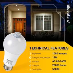 [Lifetime Warranty] Motion Sensor Light Bulbs 12W (100W Equivalent), E26 Dusk to Dawn Motion Detector Security LED Bulb 5000K Daylight - Pack of 4 thumbnail 4