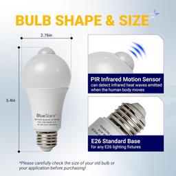 [Lifetime Warranty] Motion Sensor Light Bulbs 12W (100W Equivalent), E26 Dusk to Dawn Motion Detector Security LED Bulb 5000K Daylight - Pack of 4 thumbnail 5