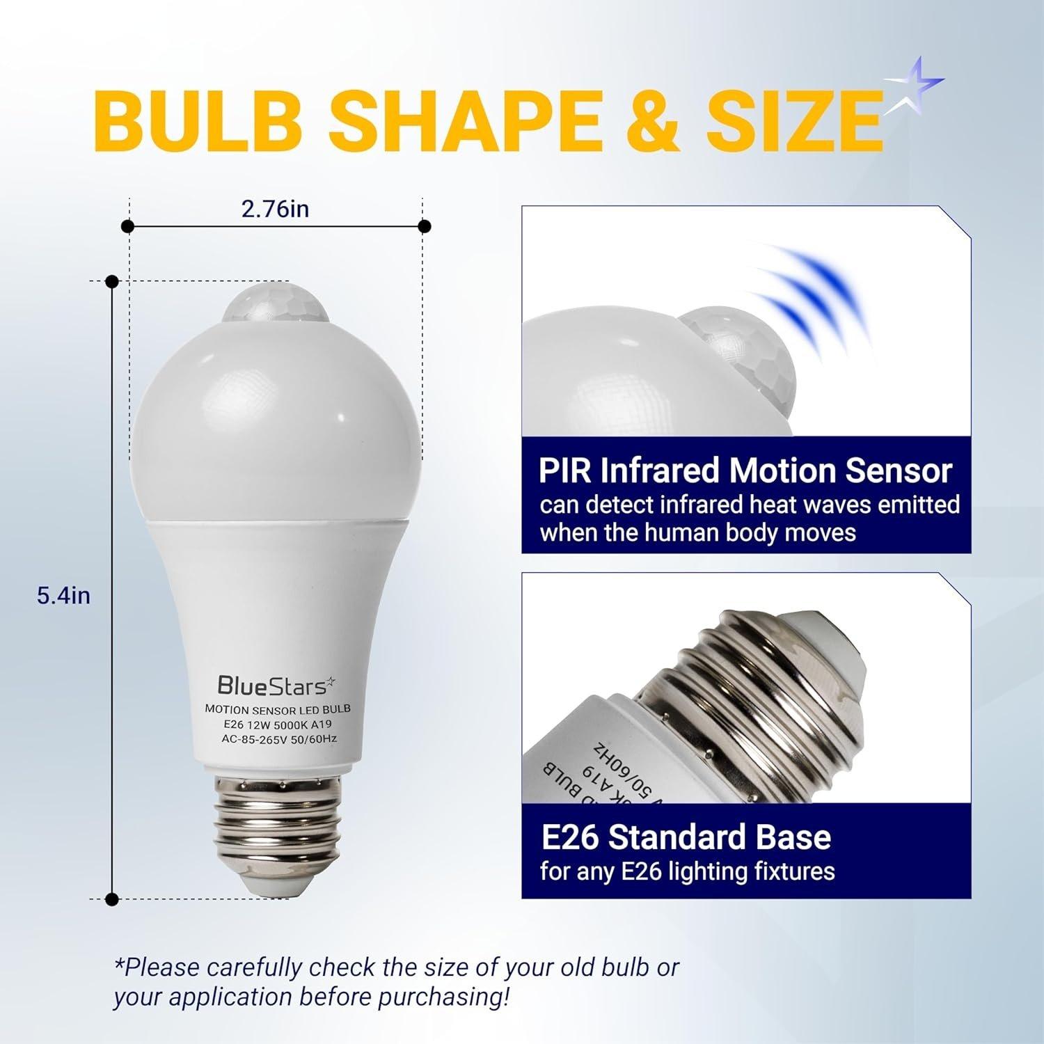 [Lifetime Warranty] Motion Sensor Light Bulbs 12W (100W Equivalent), E26 Dusk to Dawn Motion Detector Security LED Bulb 5000K Daylight - Pack of 4 image 5