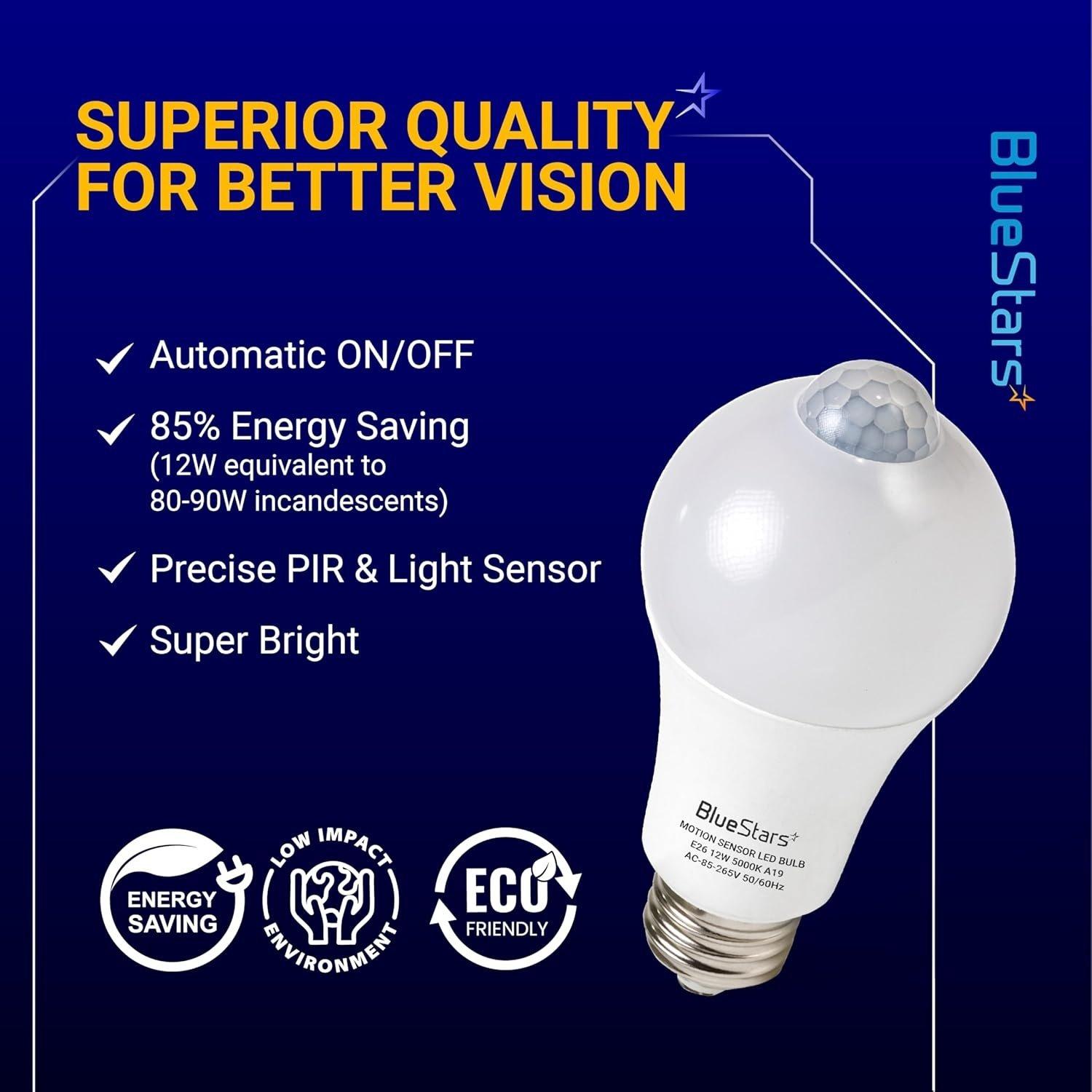 [Lifetime Warranty] Motion Sensor Light Bulbs 12W (100W Equivalent), E26 Dusk to Dawn Motion Detector Security LED Bulb 5000K Daylight - Pack of 4 image 1