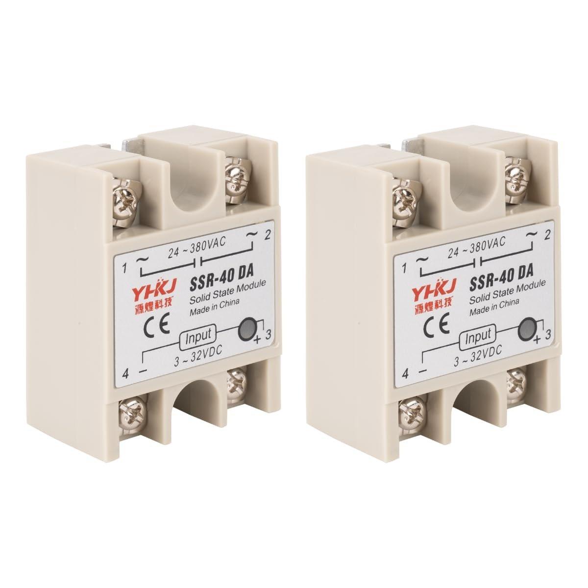 2PCS Solid State Relay SSR-40DA DC to AC Input 3-32VDC Output 24-380VAC 40A Single Phase Semi-Conductor Relay Module image 0