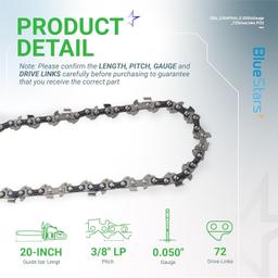 3 Packs 20-inch Chainsaw Chain 3/8" LP Pitch, 0.050" Gauge, 72 Drive Links thumbnail 1
