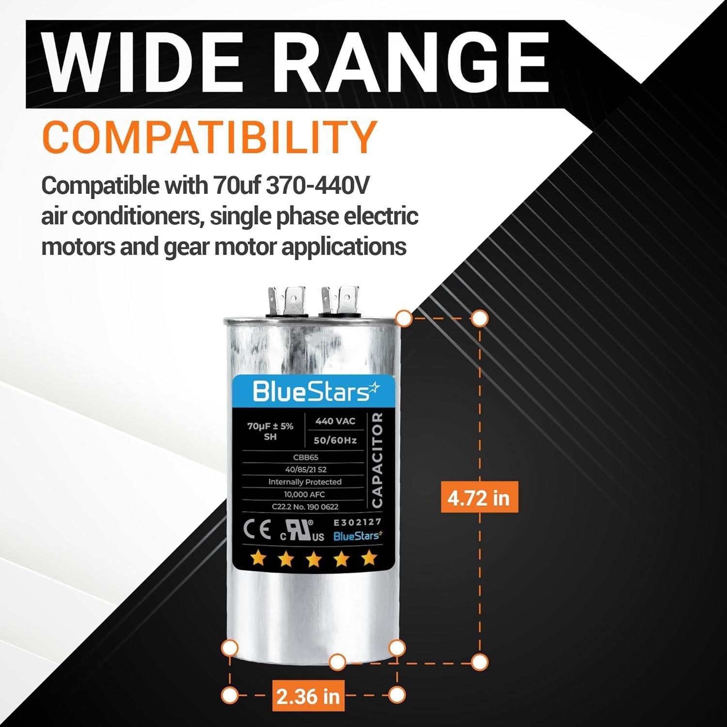 70 uF 370-440 VAC Volts ±5% Round Run Capacitor image 1