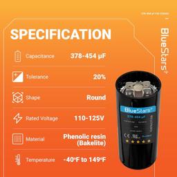 [Lifetime Warranty] 378-454 uF MFD 110-125 VAC Round Motor Start Capacitor - Fits Single-Phase Motors, Gear Motors thumbnail 11