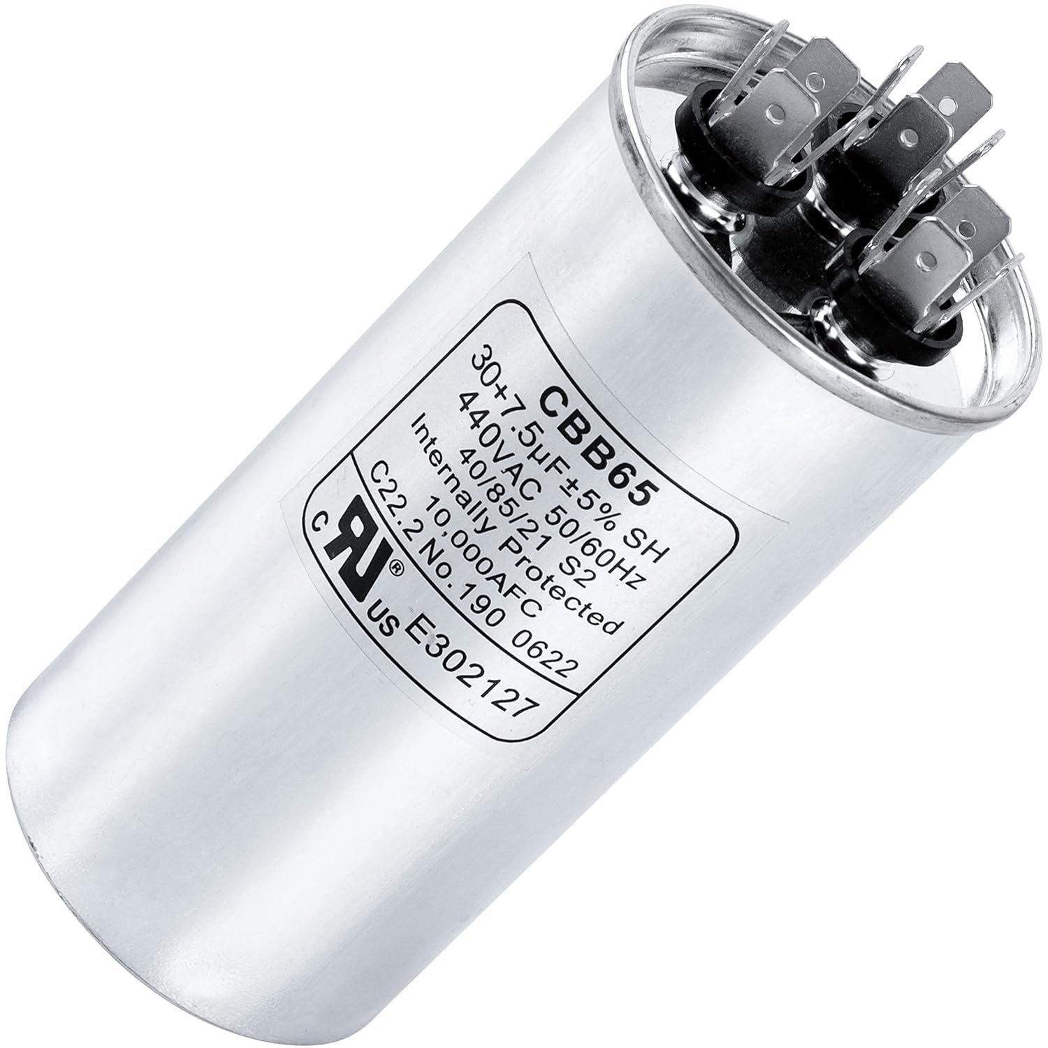 30+7.5 uF ±5% 30/7.5 MFD 370/440 VAC Dual Run Start Round Capacitor image 0