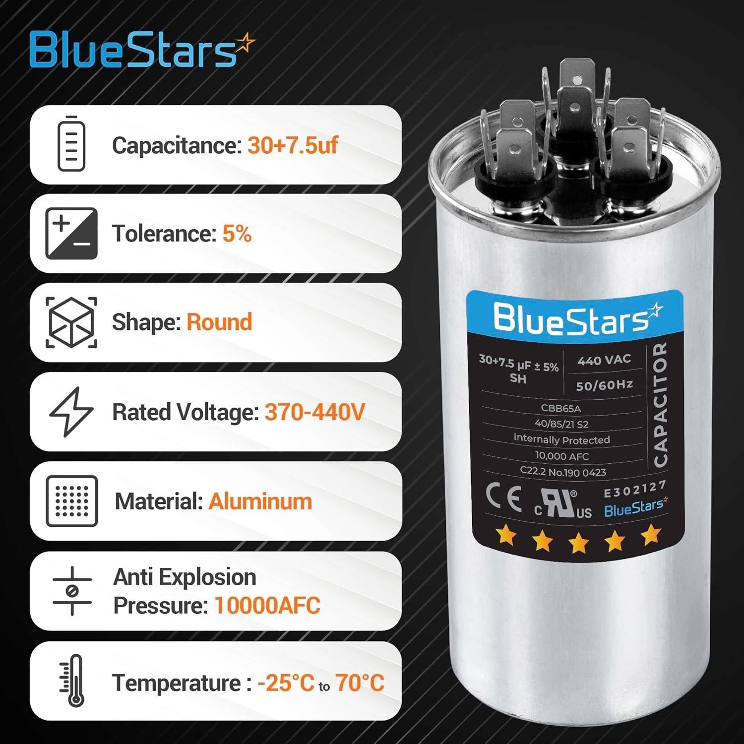 30+7.5 uF ±5% 30/7.5 MFD 370/440 VAC Dual Run Start Round Capacitor image 2