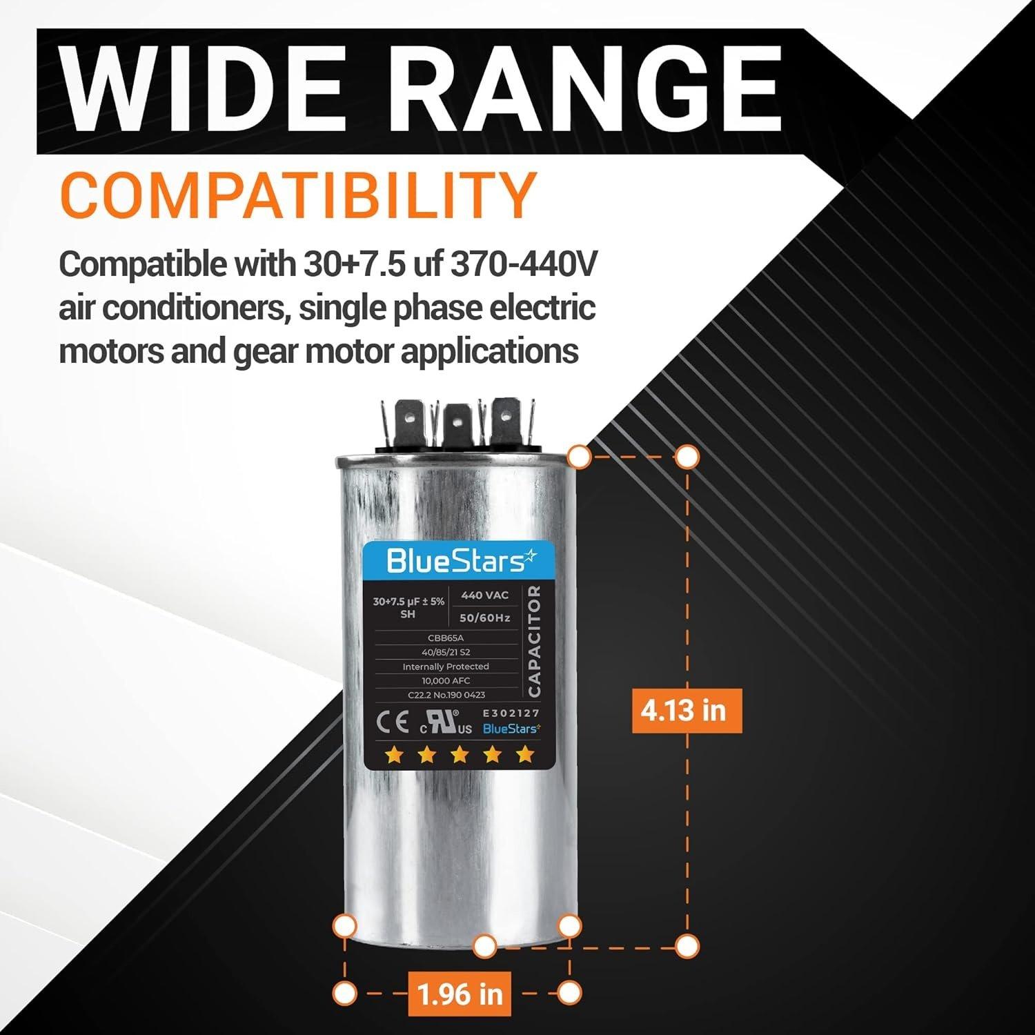 30+7.5 uF ±5% 30/7.5 MFD 370/440 VAC Dual Run Start Round Capacitor image 1