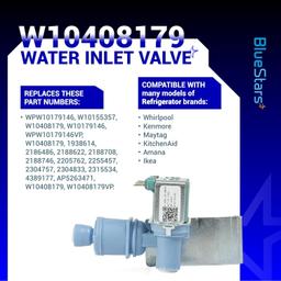 [Lifetime Warranty] W10408179 Water Inlet Valve for Refrigerator Kenmore Whirlpool KitchenAid - Replaces WPW10179146 W10155357 W10179146 WPW10179146VP W10408179 1938614 2186486 and more thumbnail 2