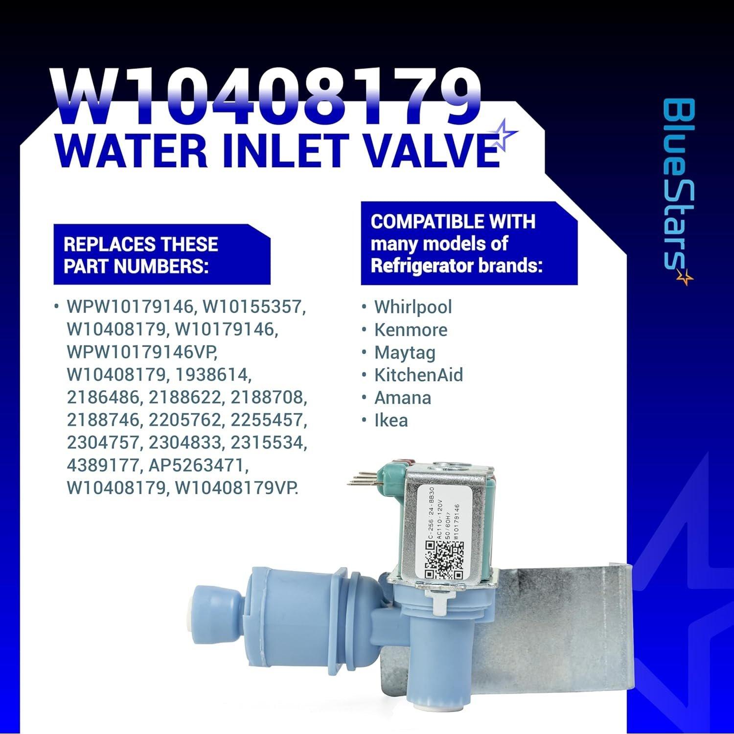 [Lifetime Warranty] W10408179 Water Inlet Valve for Refrigerator Kenmore Whirlpool KitchenAid - Replaces WPW10179146 W10155357 W10179146 WPW10179146VP W10408179 1938614 2186486 and more image 2