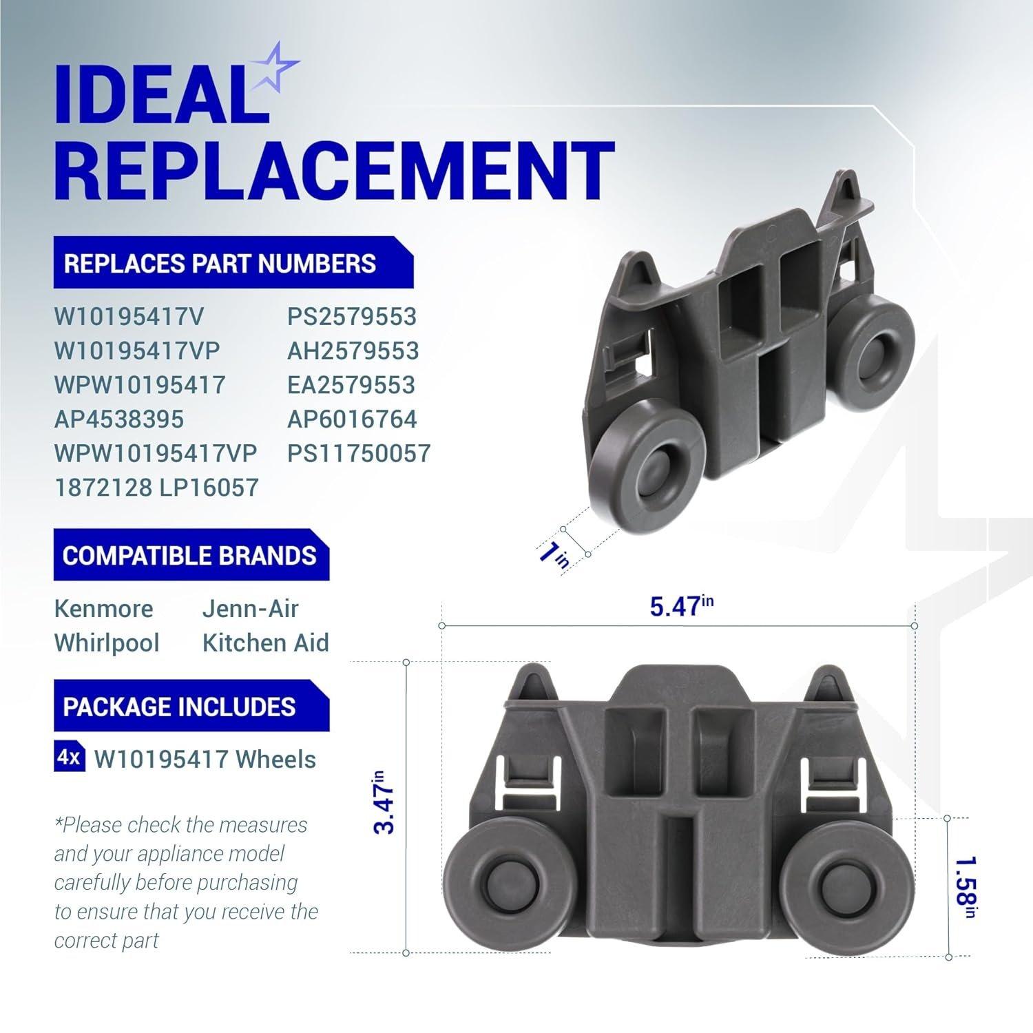[Lifetime Warranty] W10195417 Dishwasher Lower Rack Wheels - Compatible with Kenmore Whirlpool KitchenAid Jenn-Air - Replaces AP4538395 PS2579553 WPW10195417 AH2579553 EA2579553 - Pack of 4 image 3