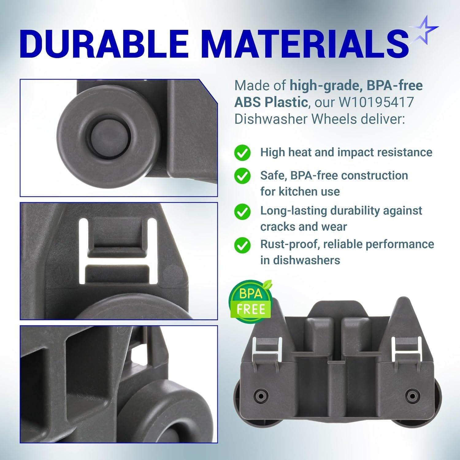 [Lifetime Warranty] W10195417 Dishwasher Lower Rack Wheels - Compatible with Kenmore Whirlpool KitchenAid Jenn-Air - Replaces AP4538395 PS2579553 WPW10195417 AH2579553 EA2579553 - Pack of 4 image 5